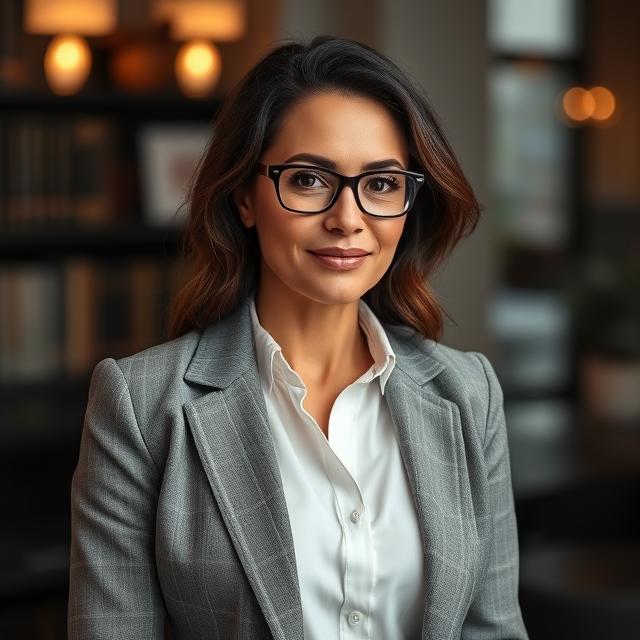 Femme d'affaires brune avec des lunettes.